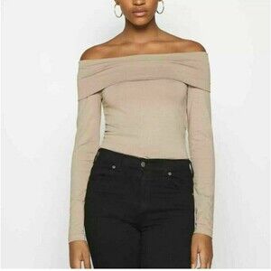 Vero Moda Vmpanda Top Size S Off Shoulder Long Sleeve Cotton Blend Mink NWT B61
